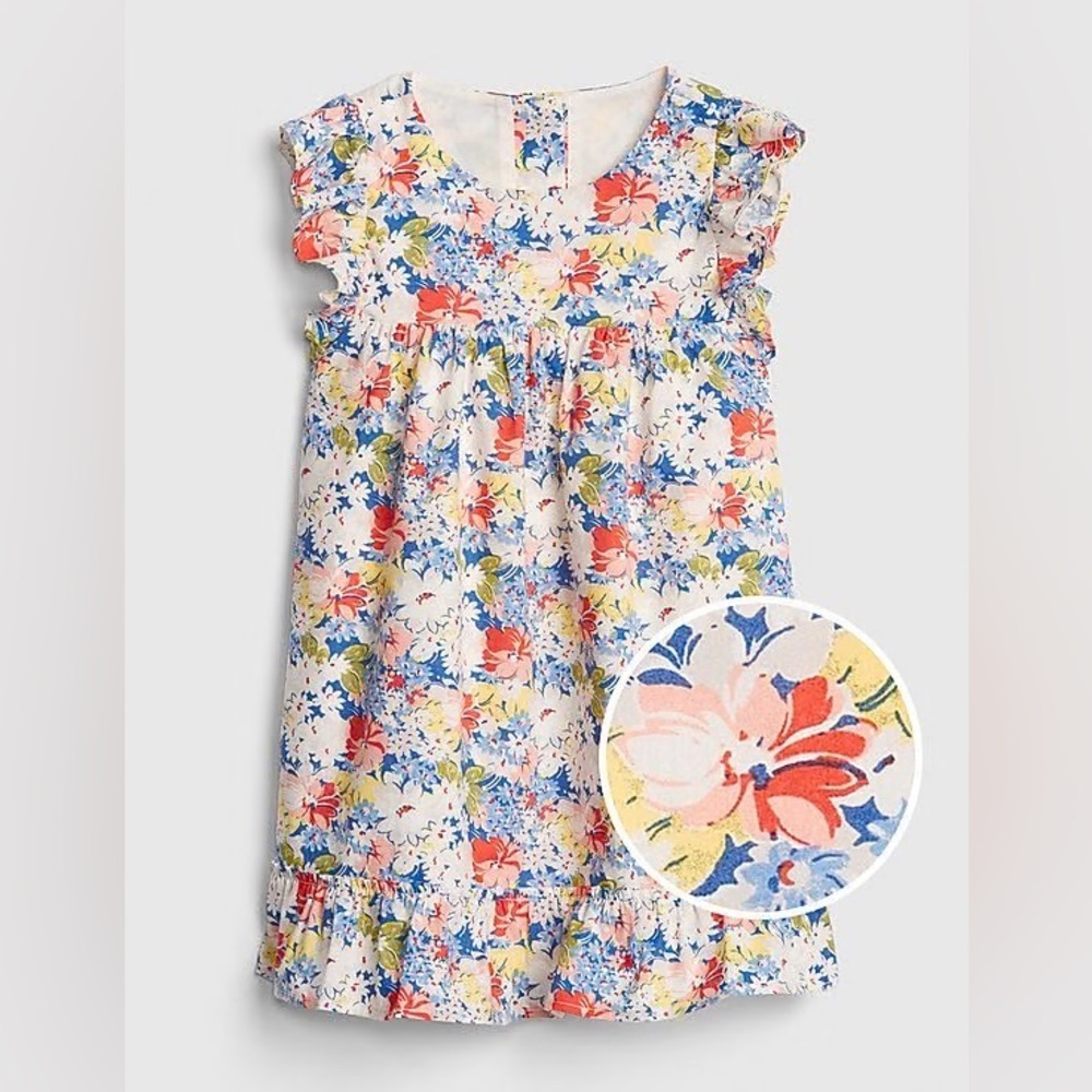 Baby GAP Floral Cotton Ruffle Sleeve Dress 2T
